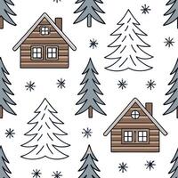 Snowflake and winter cabin seamless tile pattern with cozy forest elements and snowy accents concept as Cozy winter cabins paired with snowflakes create a seamless tile pattern wit Clean Pro vector