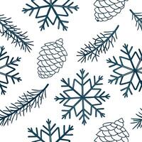 Snowflake and pinecone seamless tile pattern with frosty details and evergreen accents concept as Frosty details on snowflakes and evergreen pinecones create a seamless tile patter Clean Pro vector