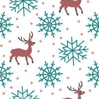 Snowflake and reindeer seamless tile pattern with winter forest elements and cool tones concept as Snowflakes paired with reindeer create a seamless tile pattern with winter forest Clean Pro 2 vector