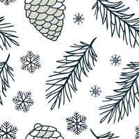 Snowy pine seamless tile pattern with pinecones and snowflakes for nature inspired winter decor concept as Pinecones and snowflakes arranged seamlessly to create nature inspired sn Clean Pro vector