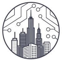 Soft abstract digital art of a city skyline blending into a circuit board pattern with bokeh lights representing Science Fiction Day with copy space concept as A city skyline seam Clean Pro vector