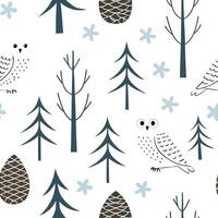 Snowy owl and pine cone seamless tile pattern with winter forest elements concept as Snowy owls perched on pine cones create a seamless tile pattern with winter forest elements for Clean Pro vector