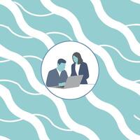 Soft abstract waves of data flowing over business meeting scene concept as Gentle waves of abstract data symbols flow over a blurred image of a business meeting The composition si Clean Pro vector