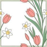 Soft pastel spring seamless tile pattern with small daffodils and tulips for cheerful decor concept as Cheerful spring daffodils and tulips arranged in soft pastel tones to create Clean Pro vector