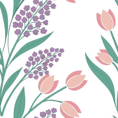 Soft pastel seamless tile pattern with tulips and lilacs for refreshing spring decor concept as Refreshing tulips and lilacs in soft pastel tones arranged seamlessly for a light an Clean Pro