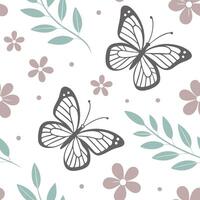 Soft pastel spring seamless pattern with butterflies and floral elements for serene environments concept as Delicate butterflies and pastel floral elements arranged in a seamless p Clean Pro vector