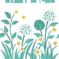 Soft spring garden seamless pattern with hydrangeas and daffodils for relaxing garden settings concept as Relaxing hydrangeas and daffodils arranged seamlessly for a calm and peace Clean Pro vector