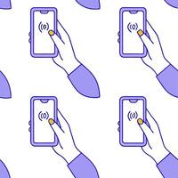 Speak voice commands on smartphone integrate voice assistant to retrieve info send messages streamline tasks ensure user friendly interface concept as Person verbally requests phon Clean Pro vector