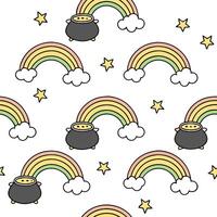 Sparkling rainbows and pots of gold seamless tile pattern with magical accents concept as Magical rainbows and sparkling pots of gold create seamless tile pattern with enchanting a Clean Pro vector