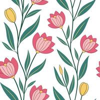 Spring flowers seamless tile pattern with peonies and tulips for lively colorful interiors concept as Lively peonies and tulips seamlessly arranged in colorful patterns for fresh v Clean Pro vector
