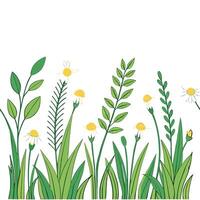 Spring meadow seamless pattern with wildflowers and greenery for rustic charm concept as Rustic spring meadow featuring wildflowers and greenery arranged in a seamless pattern for Clean Pro vector