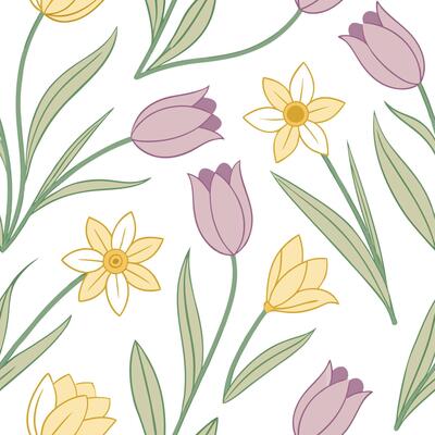 Spring pastel seamless pattern with tulips and daffodils for fresh lively spring spaces concept as Fresh tulips and daffodils arranged in seamless spring pastel patterns for a live Clean Pro