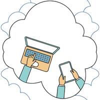 Startup team collaborating with cloud software soft abstract background copy space below concept as A startup team collaborating using cloud based software and devices set against Clean Pro vector