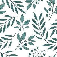 Subtle summer leaves seamless pattern with eucalyptus and olive branches for soft calming spaces concept as Soft eucalyptus and olive branches seamlessly arranged for a calming gen Clean Pro vector