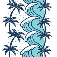 Summer beach seamless tile pattern with vibrant waves and palm trees for coastal home decor concept as Bright waves and palm trees in a seamless pattern for creating a vibrant and Clean Pro vector