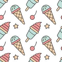 Summer seamless tile pattern with ice cream cones and popsicles for a playful sweet atmosphere concept as Fun and playful seamless pattern featuring ice cream cones and popsicles f Clean Pro vector