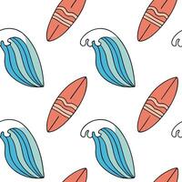 Summer surfboards seamless tile pattern with colorful boards and fun beach designs concept as Colorful surfboards and playful beach patterns create a seamless tile design perfect f Clean Pro vector