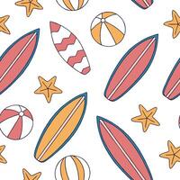 Summer surfboards seamless tile pattern with colorful boards and fun beach designs concept as Colorful surfboards and playful beach patterns create a seamless tile design perfect f Clean Pro 2 vector
