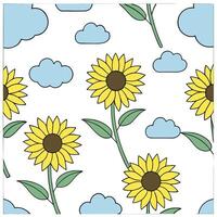 Sunny summer seamless pattern with sunflowers and bright skies for cheerful outdoor spaces concept as Sunflowers and bright skies arranged in a seamless pattern for creating a chee Clean Pro vector
