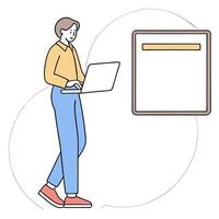 Tech savvy filer in tidy nook navigates VAT digital filing uploading records securely ensuring seamless submission online concept as Neutral background progress bar on screen digit Clean Pro vector