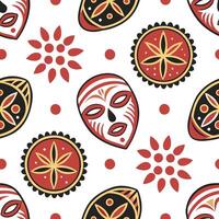 Traditional masks and symbolic patterns seamless tile pattern with bold and vibrant colors concept as Bold and vibrant colors highlight traditional masks and symbolic patterns in s Clean Pro vector
