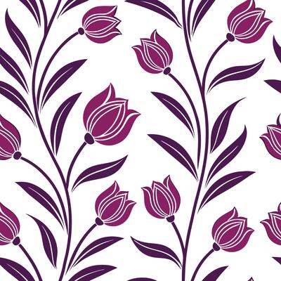 Traditional tulip seamless tile pattern with ornate tulips and deep purple accents on white background ideal for elegant dining rooms concept as Ornate tulips and deep purple accen Clean Pro