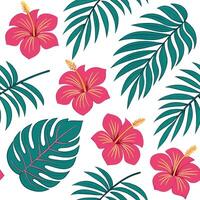 Tropical heather seamless pattern with vibrant colors and exotic elements on white concept as Vibrant tropical heather flowers with exotic elements forming lively seamless pattern Clean Pro vector
