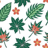 Tropical maple leaves seamless pattern with vibrant colors and exotic elements on white concept as Vibrant tropical maple leaves with exotic elements forming a lively seamless patt Clean Pro vector