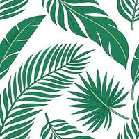 Tropical palm leaf seamless tile pattern with lush green palms and vibrant accents on a white background ideal for sunny lounges concept as Lush green palm leaves with vibrant acce Clean Pro 3 vector