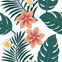 Tropical summer seamless pattern with exotic flowers and vivid tropical foliage for an adventurous design concept as Exotic summer flower pattern with tropical flowers and vivid fo Clean Pro vector