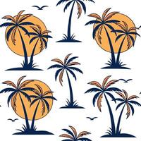 Tropical sunset palm trees seamless pattern vibrant isolated white background great for summer themes beach decor merchandise concept as Tropical sunset palm trees seamless pattern Clean Pro vector