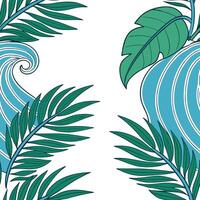 Tropical summer waves seamless pattern with palm leaves and wave textures for exotic beach themed designs concept as Tropical beach wave pattern with palm leaves and wave textures Clean Pro vector
