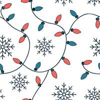 Twinkling fairy lights and snowflakes seamless tile pattern with festive sparkle concept as Twinkling fairy lights intertwined with snowflakes create a seamless tile pattern with f Clean Pro vector