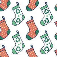 Upcycled Fabric Christmas Stocking concept as A seamless minimal background featuring a repeating pattern of Christmas stockings made from upcycled fabric scraps in various colors Clean Pro vector