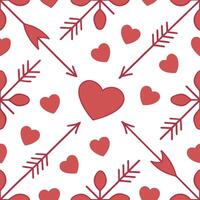 Valentine hearts and arrows seamless tile pattern with vibrant reds and elegant designs for romantic decor concept as Vibrant red hearts and elegant arrows arranged seamlessly for Clean Pro vector