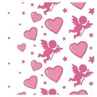 Valentine hearts and cupids seamless tile pattern with playful elements and bright pink tones for cheerful decor concept as Playful hearts and cupids with bright pink tones arrange Clean Pro 2 vector