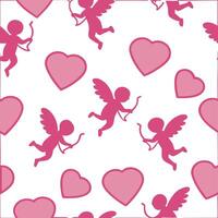 Valentine hearts and cupids seamless tile pattern with playful elements and bright pink tones for cheerful decor concept as Playful hearts and cupids with bright pink tones arrange Clean Pro vector