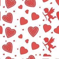Valentine hearts and cupids seamless tile pattern with playful elements and bright pink tones for cheerful decor concept as Playful hearts and cupids with bright pink tones arrange Clean Pro 5 vector