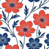 Vibrant Anemone seamless tile pattern with bold red and blue petals on white background concept as Bold red and blue Anemone flowers creating vibrant seamless tile pattern ideal fo Clean Pro vector