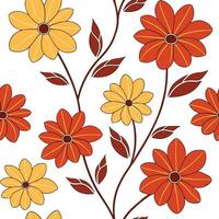 Vibrant autumn flowers seamless tile pattern with bold reds oranges and yellows concept as Bold red orange and yellow autumn flowers create a vibrant seamless tile pattern perfect Clean Pro vector