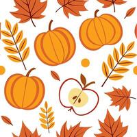 Vibrant autumn harvest seamless tile pattern with pumpkins apples and colorful leaves concept as Pumpkins apples and colorful leaves in vibrant autumn tones create a harvest themed Clean Pro vector