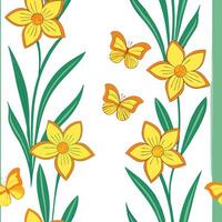 Vibrant Easter daffodils and butterflies seamless tile pattern with lively spring colors concept as Lively spring colors highlight vibrant Easter daffodils and butterflies in seaml Clean Pro vector