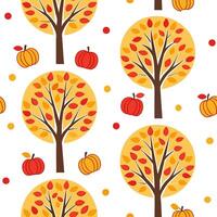 Vibrant autumn trees seamless tile pattern with colorful leaves and acorns for lively fall spaces concept as Colorful autumn leaves and acorns arranged seamlessly to create lively Clean Pro 3 vector
