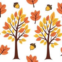 Vibrant autumn trees seamless tile pattern with colorful leaves and acorns for lively fall spaces concept as Colorful autumn leaves and acorns arranged seamlessly to create lively Clean Pro vector
