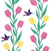 Vibrant Easter tulips and hummingbirds seamless tile pattern with lively spring vibes concept as Lively spring vibes with vibrant Easter tulips and hummingbirds create seamless til Clean Pro vector