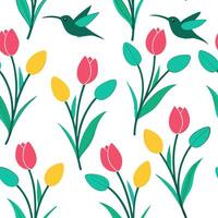Vibrant Easter tulips and hummingbirds seamless tile pattern with lively spring vibes concept as Lively spring vibes with vibrant Easter tulips and hummingbirds create seamless til Clean Pro 2 vector