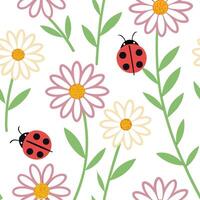 Vibrant Easter daisies and ladybugs seamless tile pattern with playful spring elements concept as Playful spring elements like vibrant Easter daisies and ladybugs create seamless t Clean Pro vector