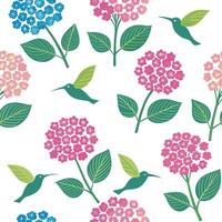 Vibrant Easter hydrangeas and hummingbirds seamless tile pattern with lively spring colors concept as Lively spring colors feature vibrant Easter hydrangeas and hummingbirds in sea Clean Pro vector