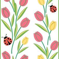 Vibrant Easter tulips and ladybugs seamless tile pattern with colorful spring accents concept as Colorful spring accents with vibrant Easter tulips and ladybugs create seamless til Clean Pro 2 vector