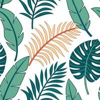 Vibrant summer leaves seamless pattern with banana leaves and tropical greenery for bold summer vibes concept as Bold banana leaves and tropical greenery arranged in a seamless til Clean Pro vector